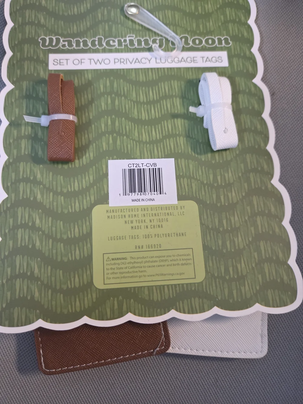 Palm Embroidered Privacy Luggage Tags - White & Brown Set